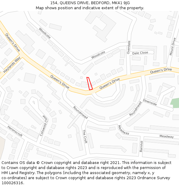 154, QUEENS DRIVE, BEDFORD, MK41 9JG: Location map and indicative extent of plot