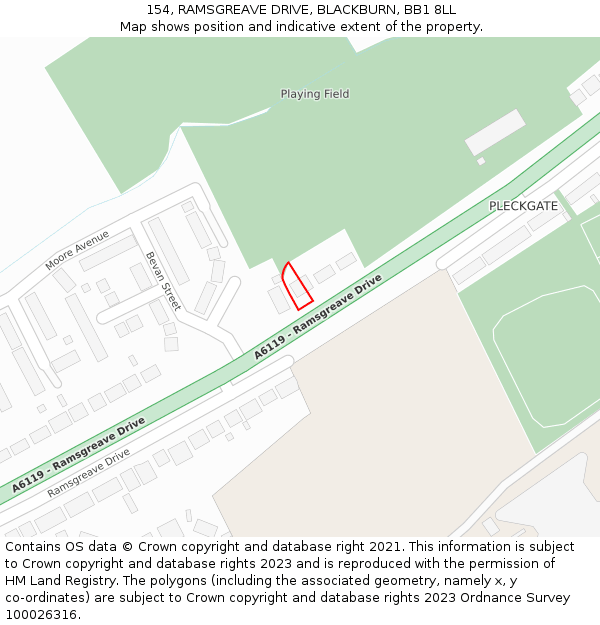 154, RAMSGREAVE DRIVE, BLACKBURN, BB1 8LL: Location map and indicative extent of plot