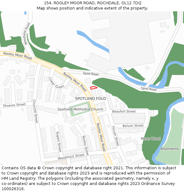 154, ROOLEY MOOR ROAD, ROCHDALE, OL12 7DQ: Location map and indicative extent of plot