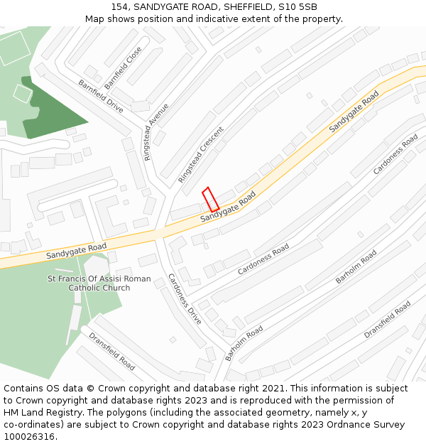 154, SANDYGATE ROAD, SHEFFIELD, S10 5SB: Location map and indicative extent of plot