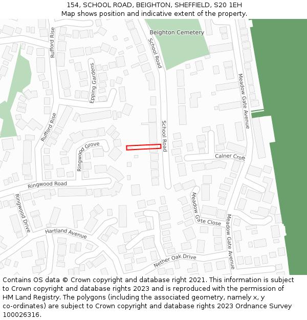 154, SCHOOL ROAD, BEIGHTON, SHEFFIELD, S20 1EH: Location map and indicative extent of plot