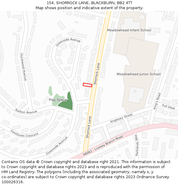 154, SHORROCK LANE, BLACKBURN, BB2 4TT: Location map and indicative extent of plot