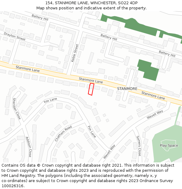 154, STANMORE LANE, WINCHESTER, SO22 4DP: Location map and indicative extent of plot