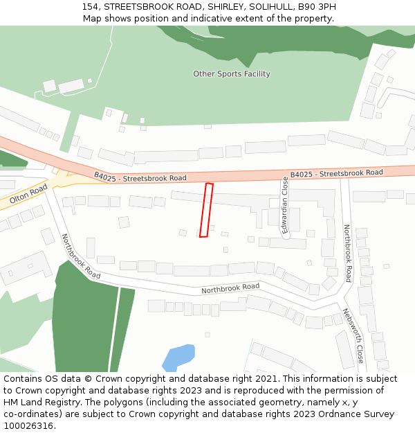 154, STREETSBROOK ROAD, SHIRLEY, SOLIHULL, B90 3PH: Location map and indicative extent of plot