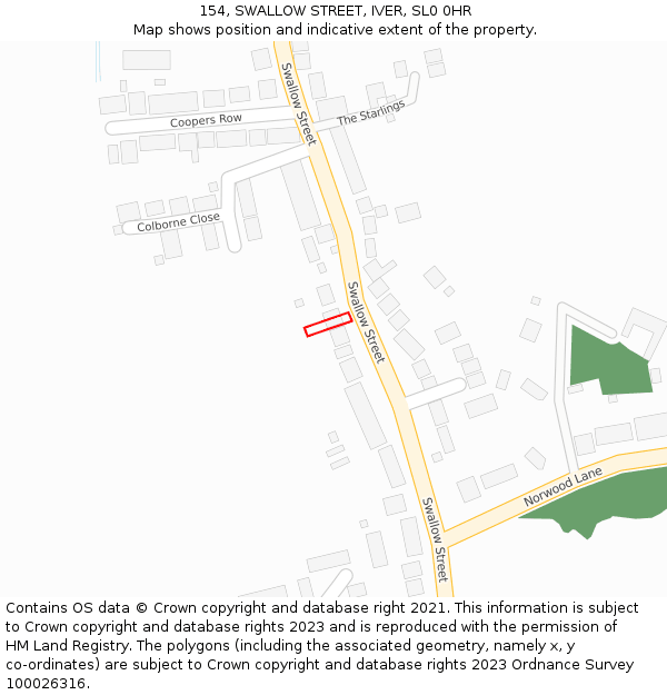 154, SWALLOW STREET, IVER, SL0 0HR: Location map and indicative extent of plot