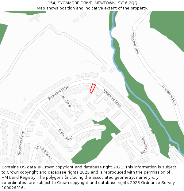 154, SYCAMORE DRIVE, NEWTOWN, SY16 2QQ: Location map and indicative extent of plot