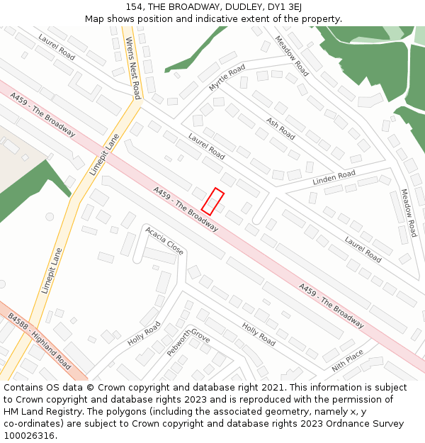 154, THE BROADWAY, DUDLEY, DY1 3EJ: Location map and indicative extent of plot