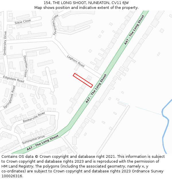 154, THE LONG SHOOT, NUNEATON, CV11 6JW: Location map and indicative extent of plot