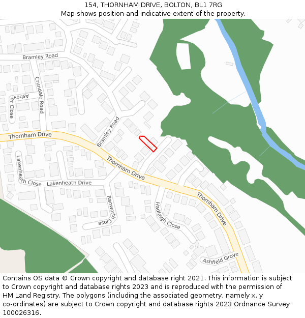 154, THORNHAM DRIVE, BOLTON, BL1 7RG: Location map and indicative extent of plot