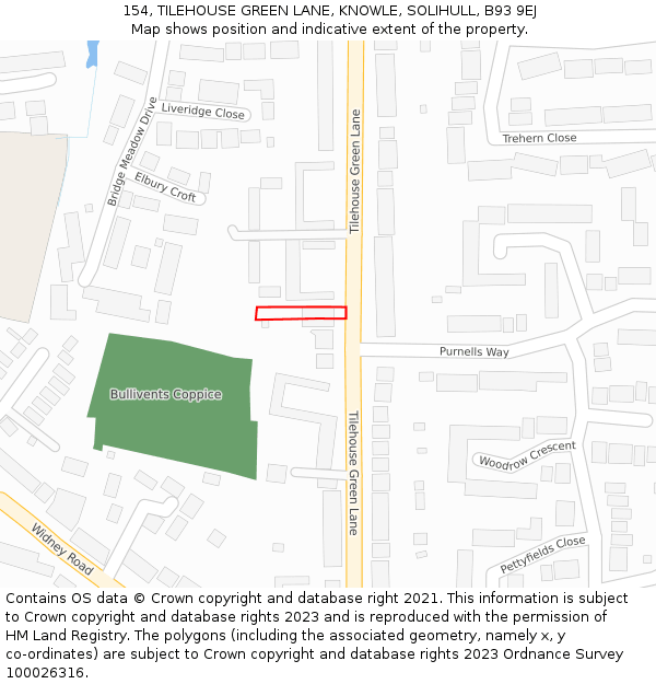 154, TILEHOUSE GREEN LANE, KNOWLE, SOLIHULL, B93 9EJ: Location map and indicative extent of plot