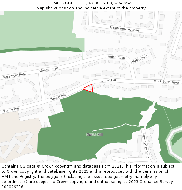 154, TUNNEL HILL, WORCESTER, WR4 9SA: Location map and indicative extent of plot