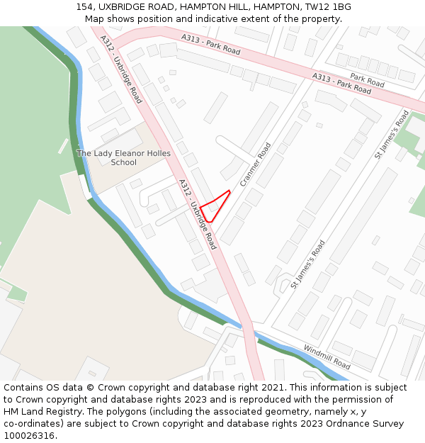 154, UXBRIDGE ROAD, HAMPTON HILL, HAMPTON, TW12 1BG: Location map and indicative extent of plot