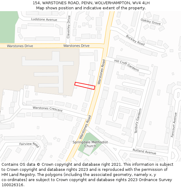 154, WARSTONES ROAD, PENN, WOLVERHAMPTON, WV4 4LH: Location map and indicative extent of plot