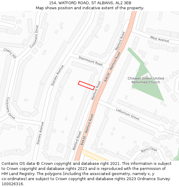 154, WATFORD ROAD, ST ALBANS, AL2 3EB: Location map and indicative extent of plot