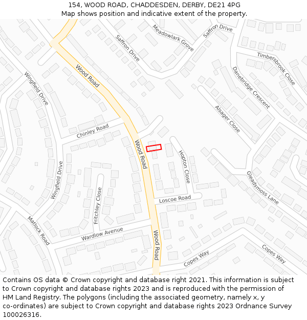 154, WOOD ROAD, CHADDESDEN, DERBY, DE21 4PG: Location map and indicative extent of plot