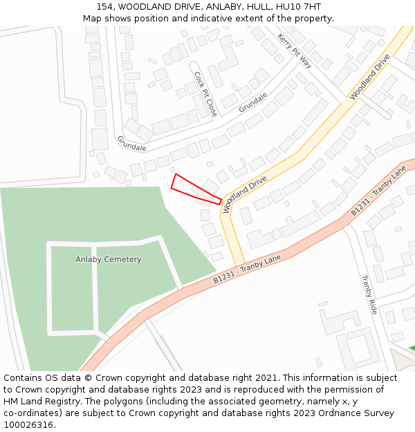 154, WOODLAND DRIVE, ANLABY, HULL, HU10 7HT: Location map and indicative extent of plot