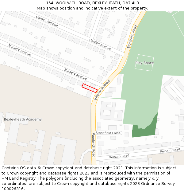 154, WOOLWICH ROAD, BEXLEYHEATH, DA7 4LR: Location map and indicative extent of plot