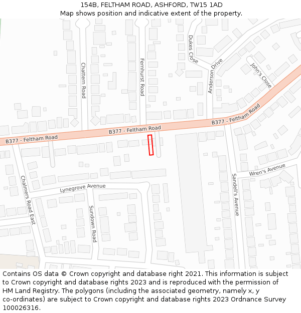 154B, FELTHAM ROAD, ASHFORD, TW15 1AD: Location map and indicative extent of plot