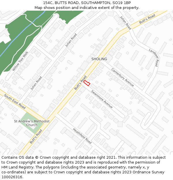 154C, BUTTS ROAD, SOUTHAMPTON, SO19 1BP: Location map and indicative extent of plot