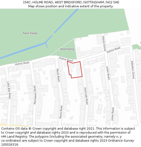 154C, HOLME ROAD, WEST BRIDGFORD, NOTTINGHAM, NG2 5AE: Location map and indicative extent of plot