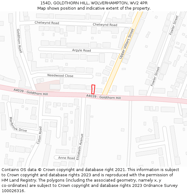 154D, GOLDTHORN HILL, WOLVERHAMPTON, WV2 4PR: Location map and indicative extent of plot