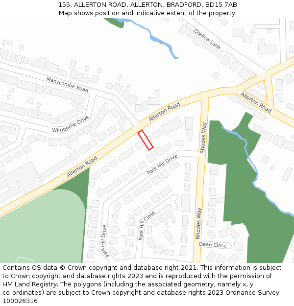 155, ALLERTON ROAD, ALLERTON, BRADFORD, BD15 7AB: Location map and indicative extent of plot