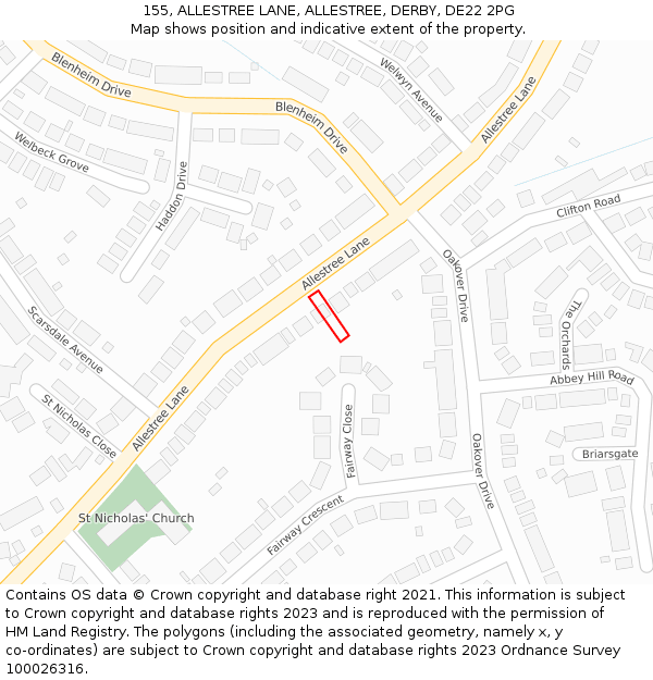 155, ALLESTREE LANE, ALLESTREE, DERBY, DE22 2PG: Location map and indicative extent of plot