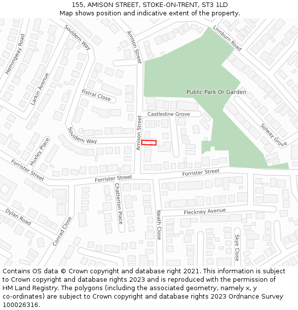 155, AMISON STREET, STOKE-ON-TRENT, ST3 1LD: Location map and indicative extent of plot