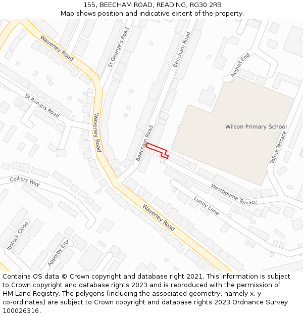 155, BEECHAM ROAD, READING, RG30 2RB: Location map and indicative extent of plot
