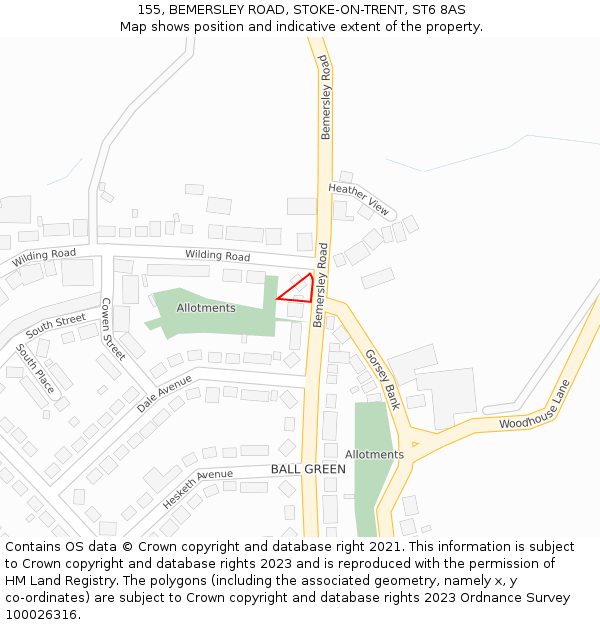 155, BEMERSLEY ROAD, STOKE-ON-TRENT, ST6 8AS: Location map and indicative extent of plot
