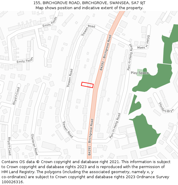 155, BIRCHGROVE ROAD, BIRCHGROVE, SWANSEA, SA7 9JT: Location map and indicative extent of plot