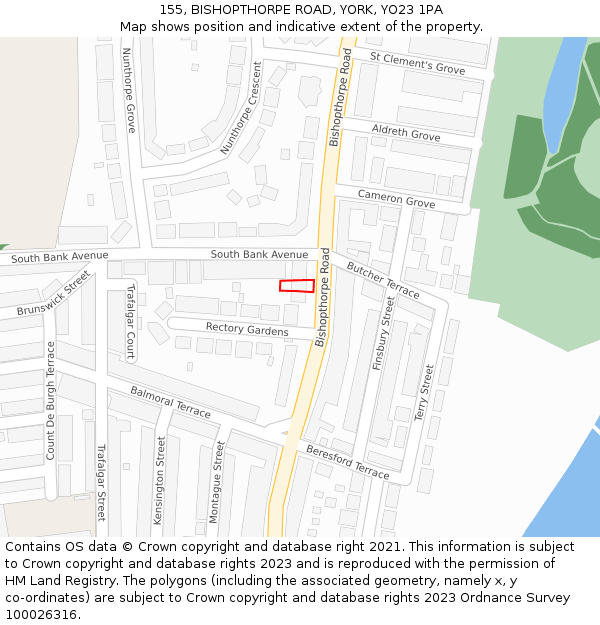 155, BISHOPTHORPE ROAD, YORK, YO23 1PA: Location map and indicative extent of plot