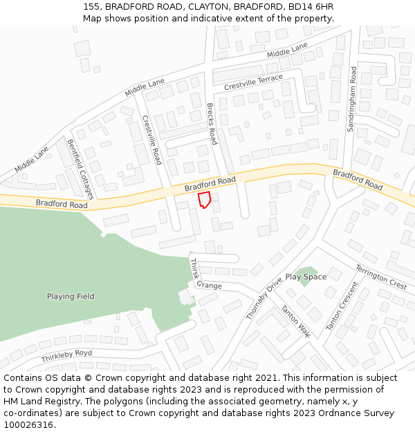 155, BRADFORD ROAD, CLAYTON, BRADFORD, BD14 6HR: Location map and indicative extent of plot