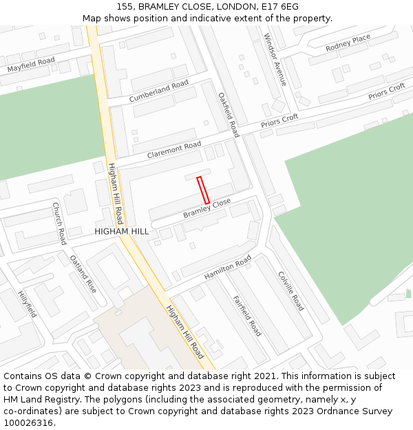 155, BRAMLEY CLOSE, LONDON, E17 6EG: Location map and indicative extent of plot