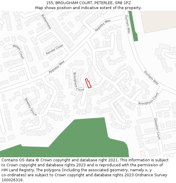 155, BROUGHAM COURT, PETERLEE, SR8 1PZ: Location map and indicative extent of plot