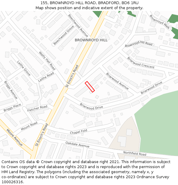 155, BROWNROYD HILL ROAD, BRADFORD, BD6 1RU: Location map and indicative extent of plot