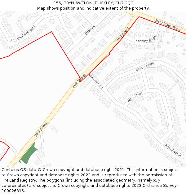 155, BRYN AWELON, BUCKLEY, CH7 2QG: Location map and indicative extent of plot