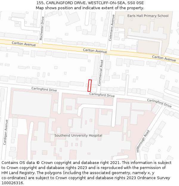 155, CARLINGFORD DRIVE, WESTCLIFF-ON-SEA, SS0 0SE: Location map and indicative extent of plot