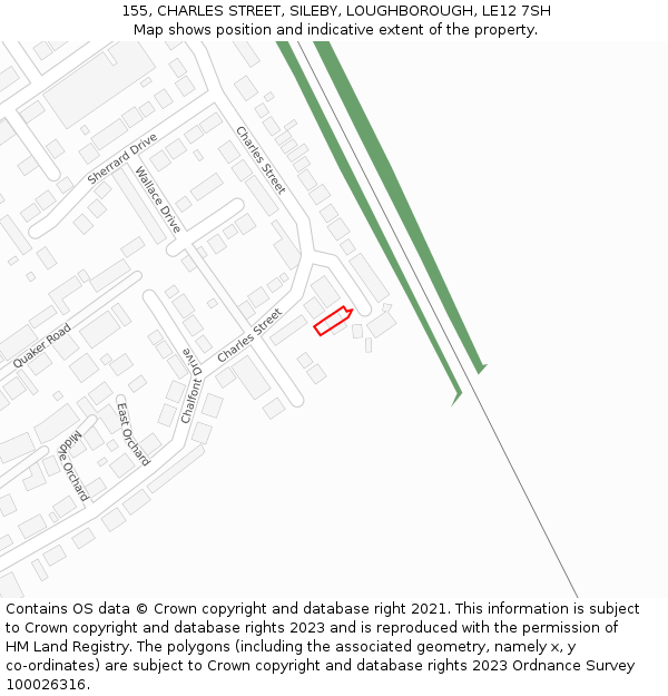 155, CHARLES STREET, SILEBY, LOUGHBOROUGH, LE12 7SH: Location map and indicative extent of plot