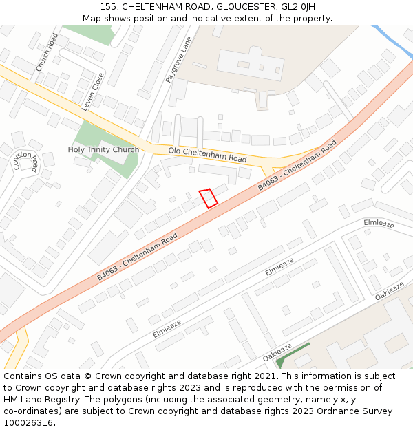 155, CHELTENHAM ROAD, GLOUCESTER, GL2 0JH: Location map and indicative extent of plot