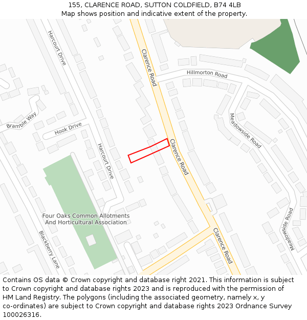 155, CLARENCE ROAD, SUTTON COLDFIELD, B74 4LB: Location map and indicative extent of plot