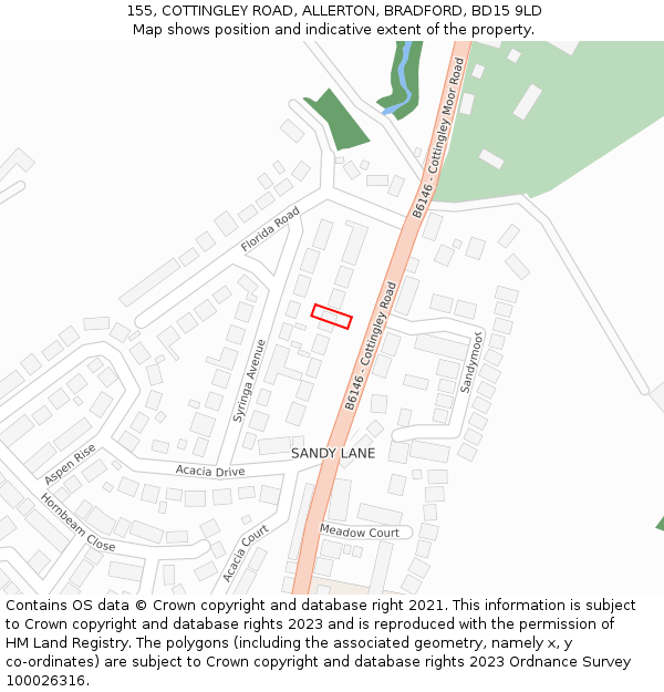 155, COTTINGLEY ROAD, ALLERTON, BRADFORD, BD15 9LD: Location map and indicative extent of plot