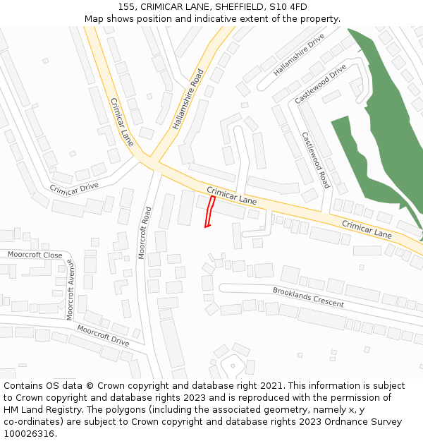 155, CRIMICAR LANE, SHEFFIELD, S10 4FD: Location map and indicative extent of plot