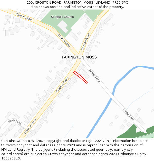 155, CROSTON ROAD, FARINGTON MOSS, LEYLAND, PR26 6PQ: Location map and indicative extent of plot