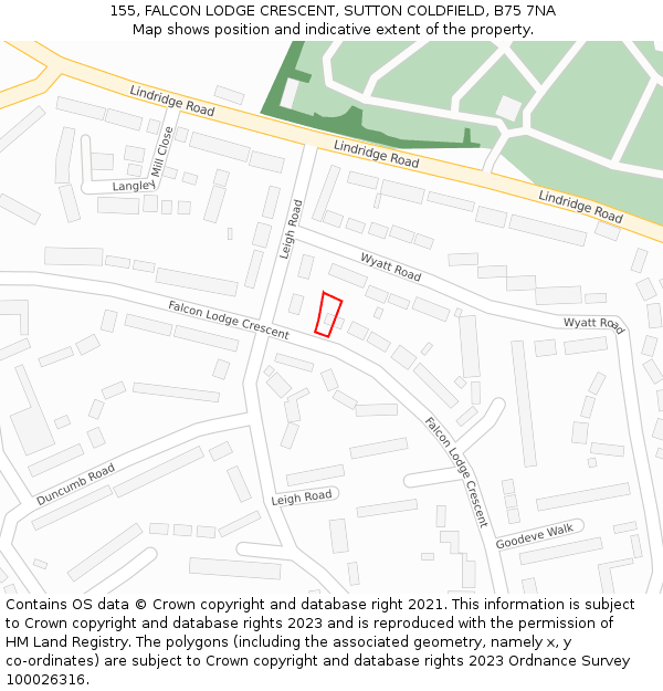 155, FALCON LODGE CRESCENT, SUTTON COLDFIELD, B75 7NA: Location map and indicative extent of plot