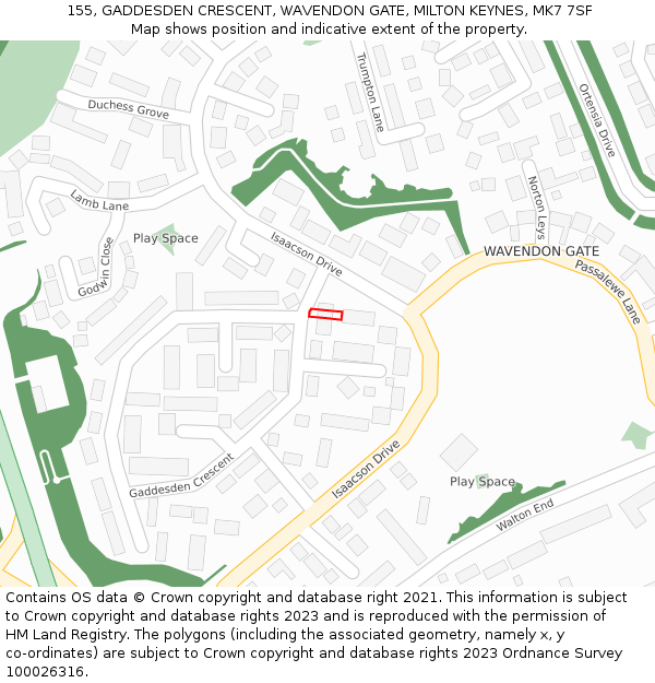 155, GADDESDEN CRESCENT, WAVENDON GATE, MILTON KEYNES, MK7 7SF: Location map and indicative extent of plot
