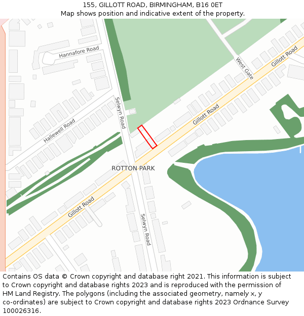 155, GILLOTT ROAD, BIRMINGHAM, B16 0ET: Location map and indicative extent of plot