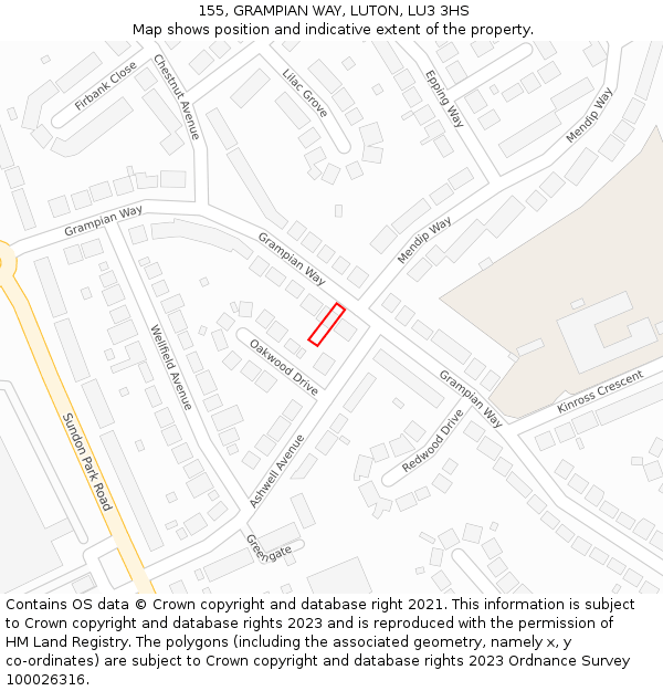 155, GRAMPIAN WAY, LUTON, LU3 3HS: Location map and indicative extent of plot