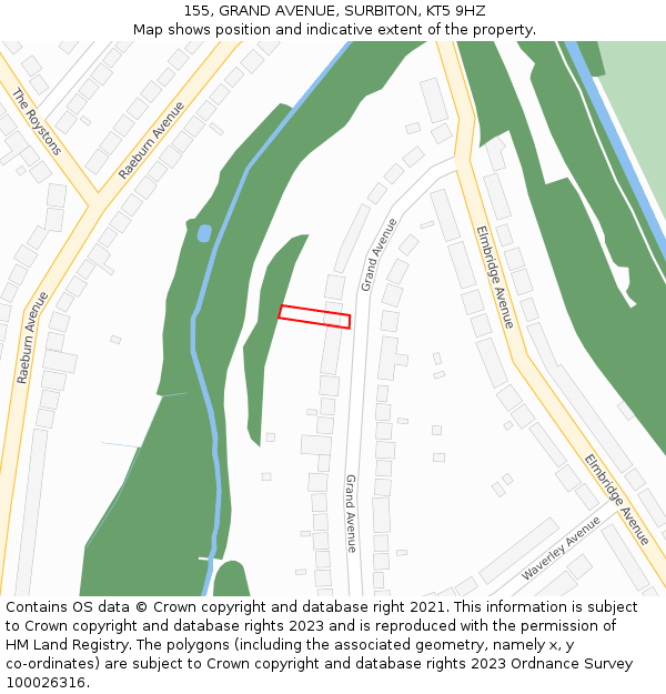 155, GRAND AVENUE, SURBITON, KT5 9HZ: Location map and indicative extent of plot