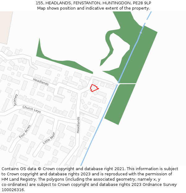 155, HEADLANDS, FENSTANTON, HUNTINGDON, PE28 9LP: Location map and indicative extent of plot